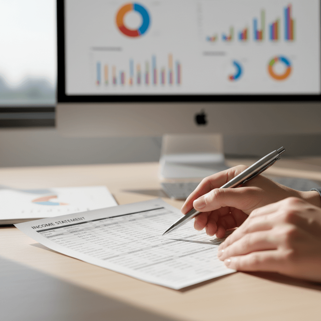 Professional reviewing tax documents at desk