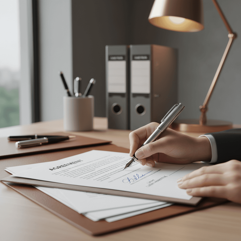 Woman signing notarized document